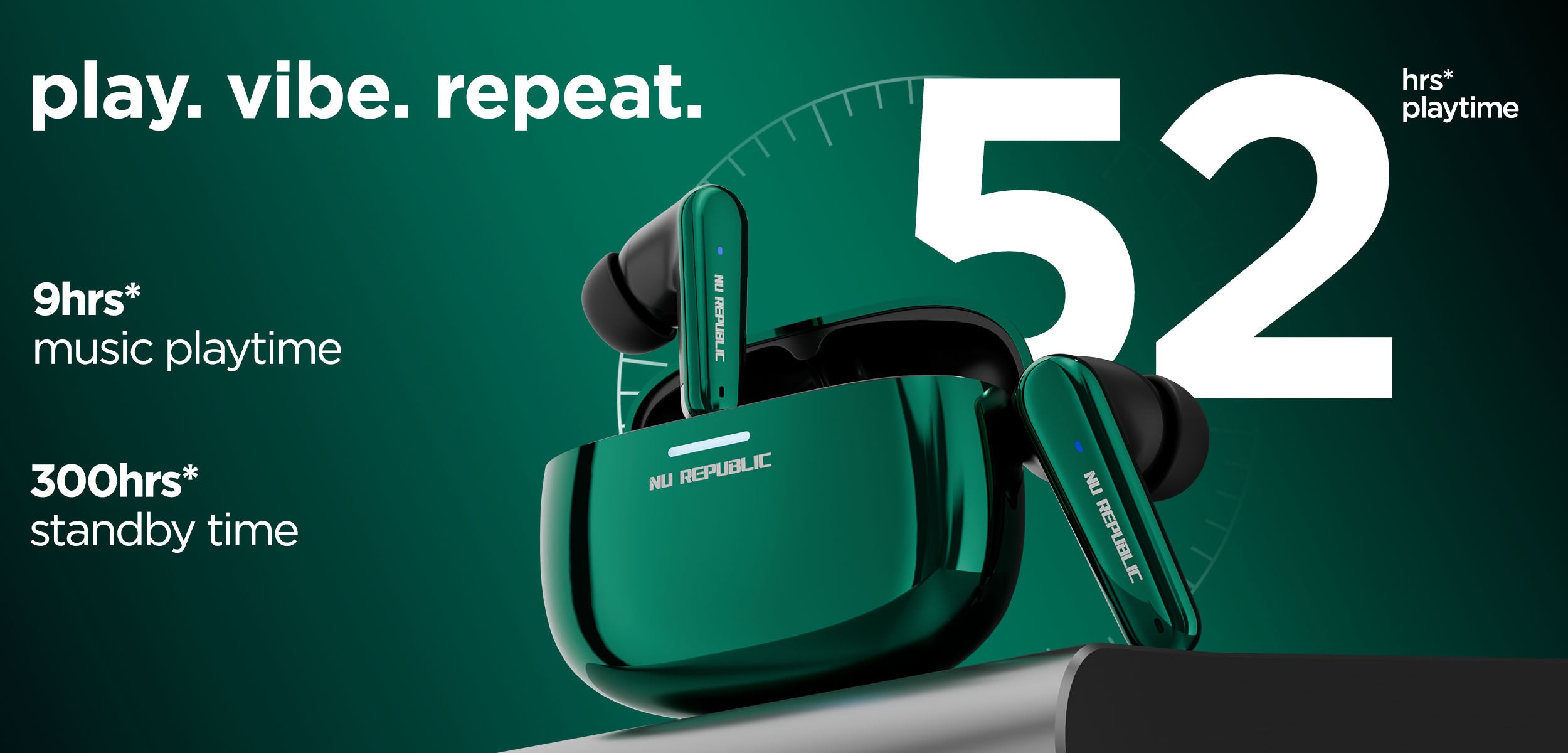 Epic X4 Green wireless earbuds with extended battery life for all-day use