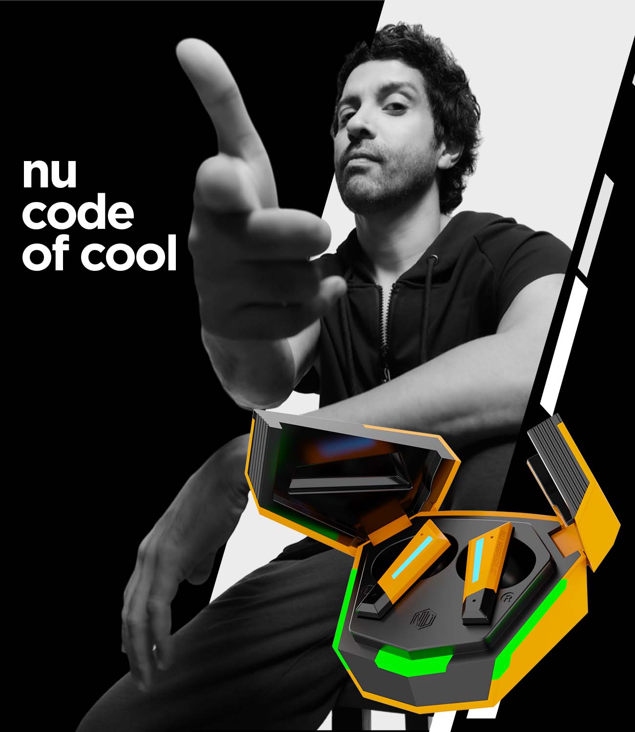 Farhan Akhtar showcasing Transform X true wireless gaming earbuds