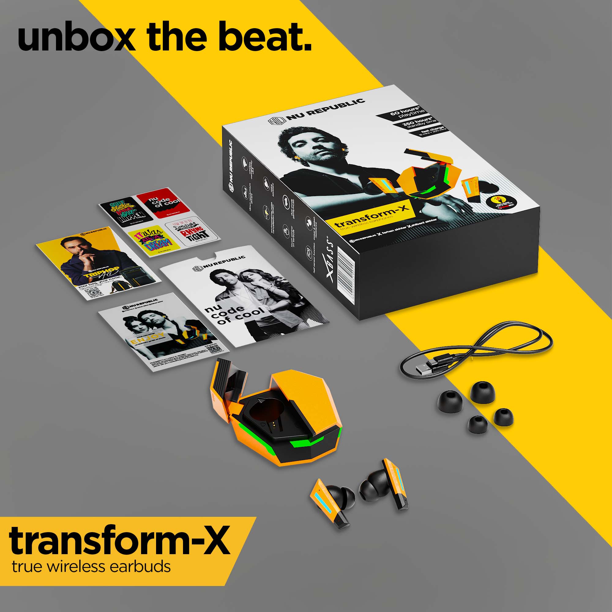 Transform X true wireless earbuds with charging case and accessories